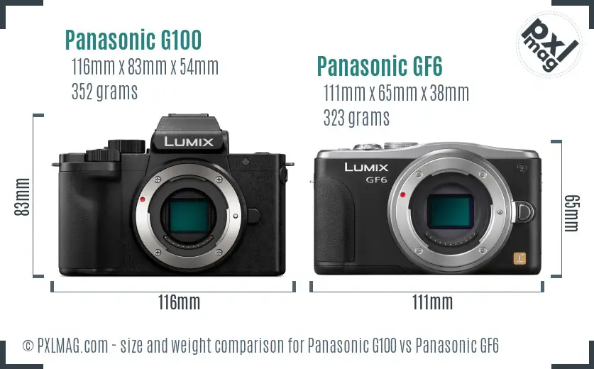 Panasonic G100 vs Panasonic GF6 size comparison