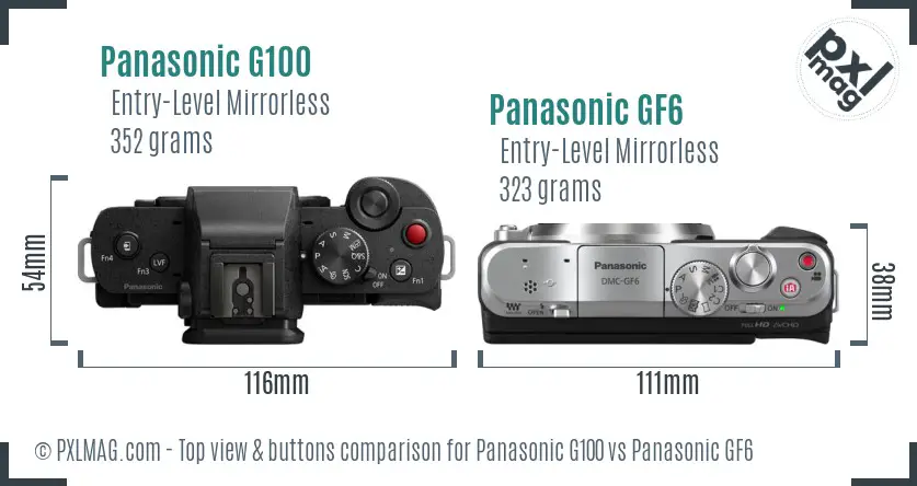 Panasonic G100 vs Panasonic GF6 top view buttons comparison