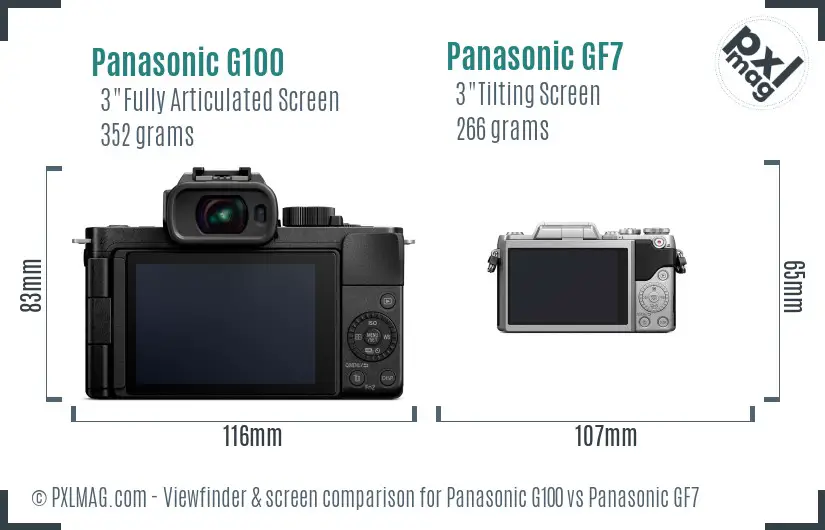 Panasonic G100 vs Panasonic GF7 Screen and Viewfinder comparison
