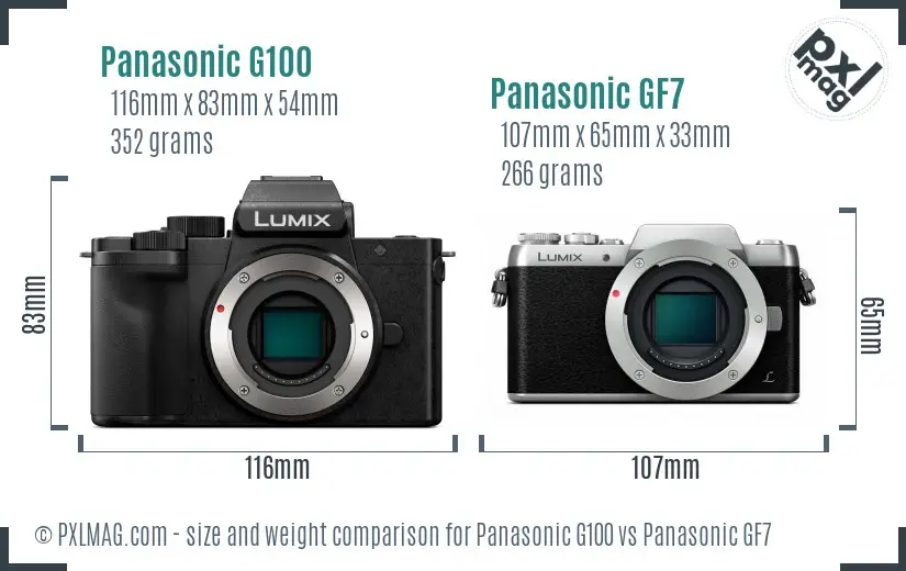 Panasonic G100 vs Panasonic GF7 size comparison