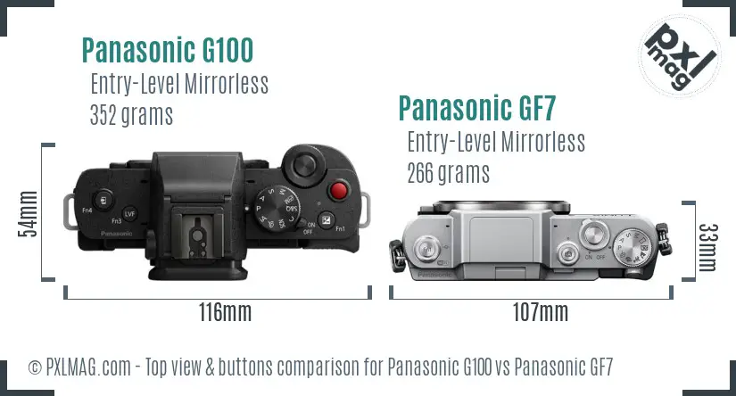 Panasonic G100 vs Panasonic GF7 top view buttons comparison