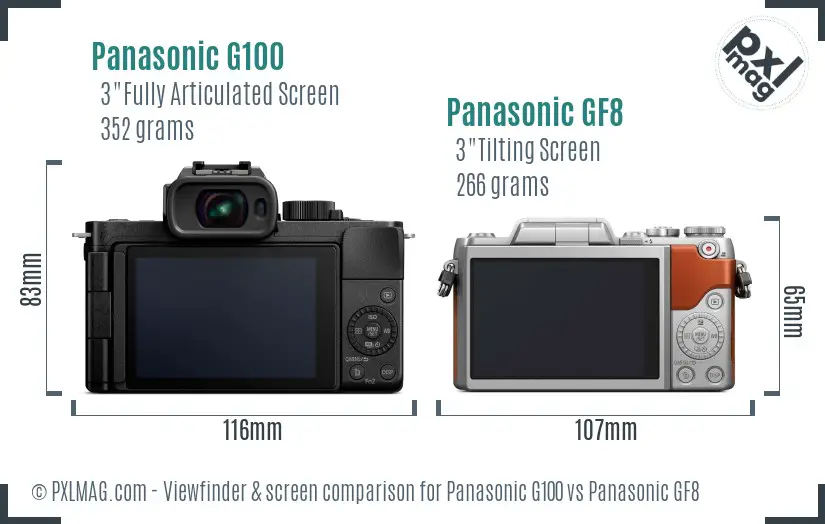 Panasonic G100 vs Panasonic GF8 Screen and Viewfinder comparison