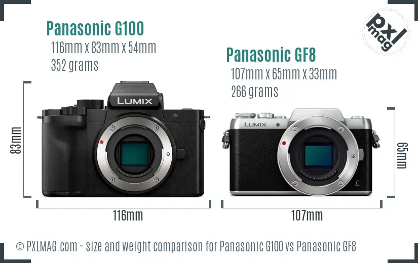 Panasonic G100 vs Panasonic GF8 size comparison