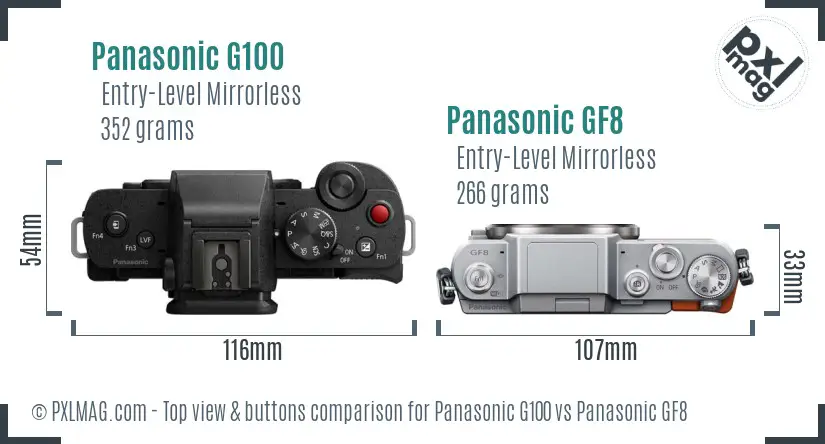 Panasonic G100 vs Panasonic GF8 top view buttons comparison