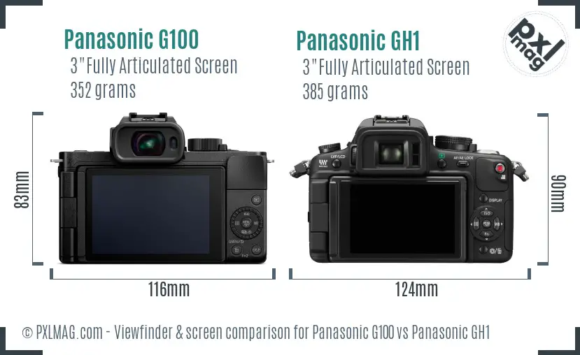 Panasonic G100 vs Panasonic GH1 Screen and Viewfinder comparison