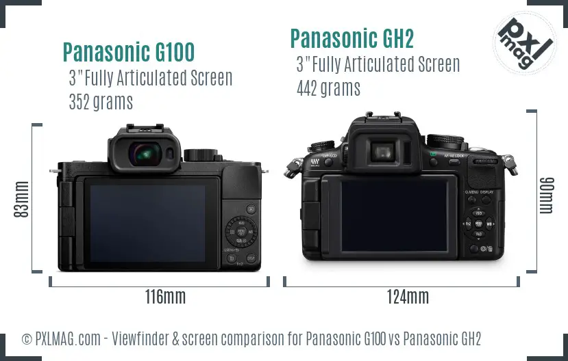 Panasonic G100 vs Panasonic GH2 Screen and Viewfinder comparison