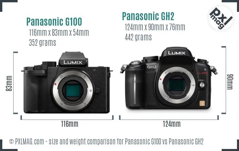 Panasonic G100 vs Panasonic GH2 size comparison