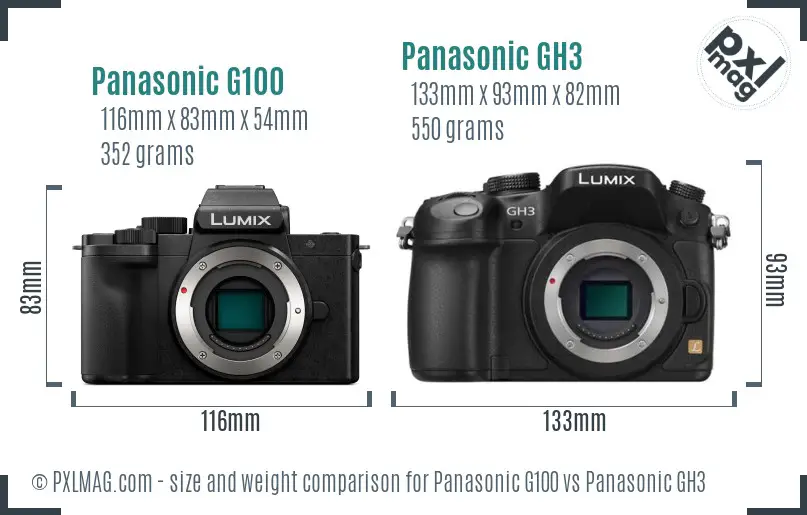 Panasonic G100 vs Panasonic GH3 size comparison