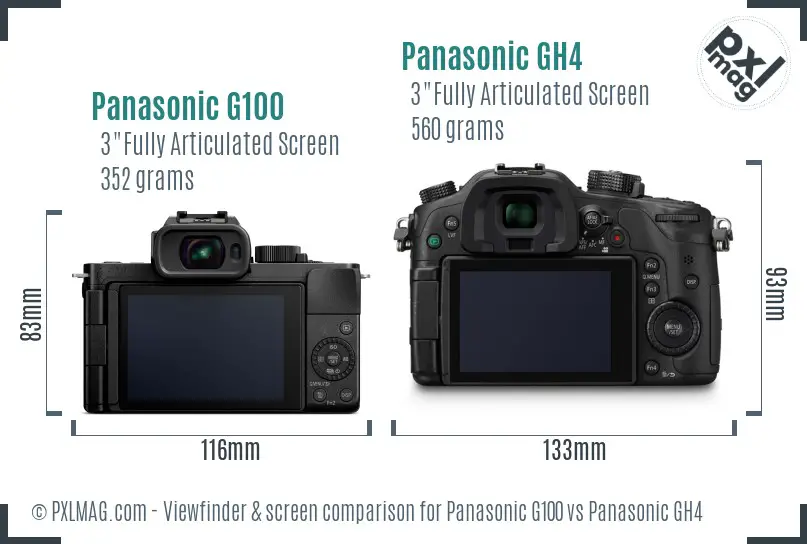 Panasonic G100 vs Panasonic GH4 Screen and Viewfinder comparison