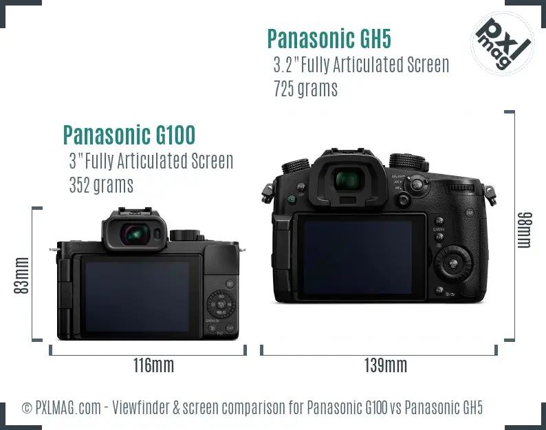 Panasonic G100 vs Panasonic GH5 Screen and Viewfinder comparison