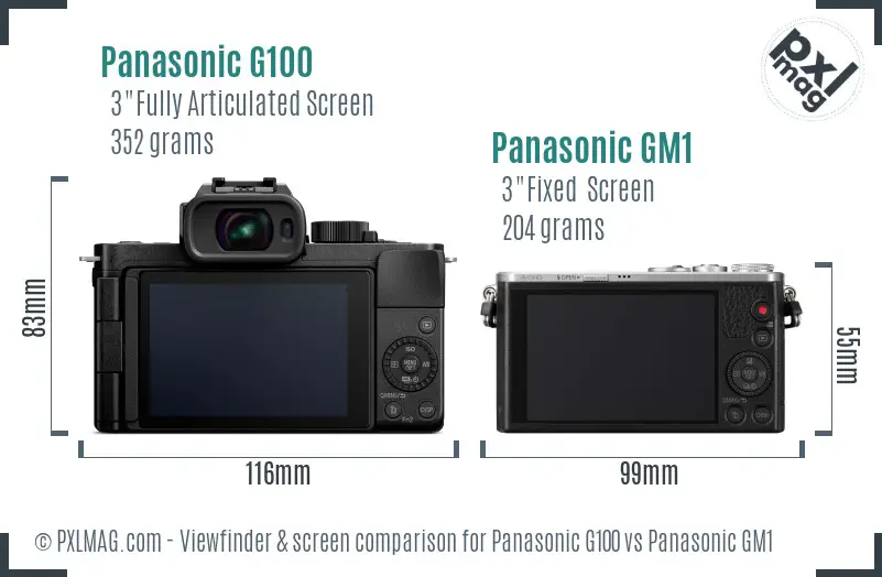 Panasonic G100 vs Panasonic GM1 Screen and Viewfinder comparison