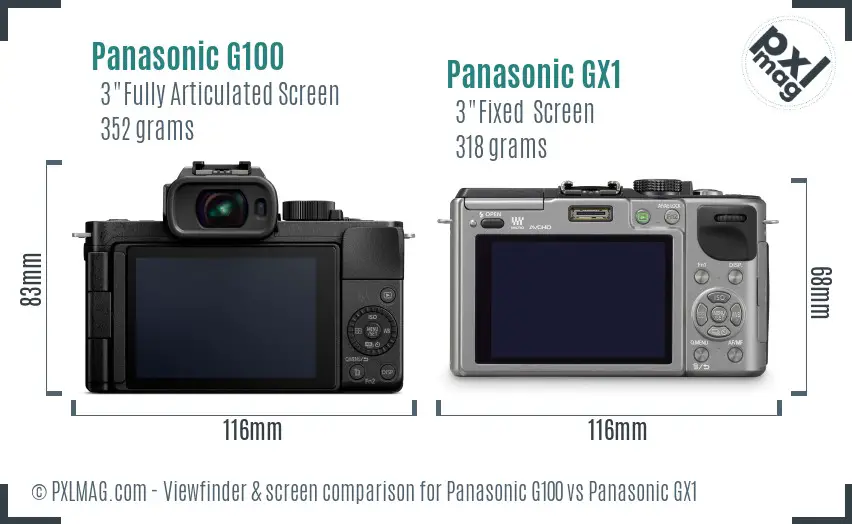 Panasonic G100 vs Panasonic GX1 Screen and Viewfinder comparison