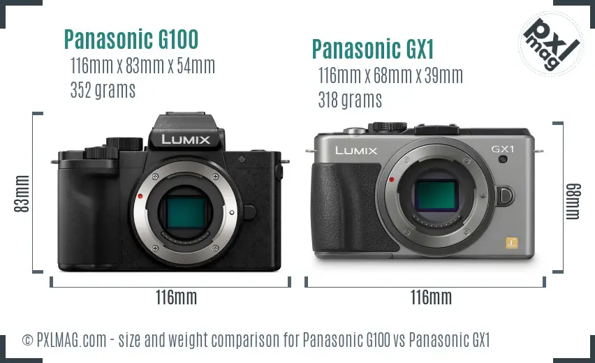 Panasonic G100 vs Panasonic GX1 size comparison