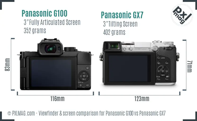 Panasonic G100 vs Panasonic GX7 Screen and Viewfinder comparison
