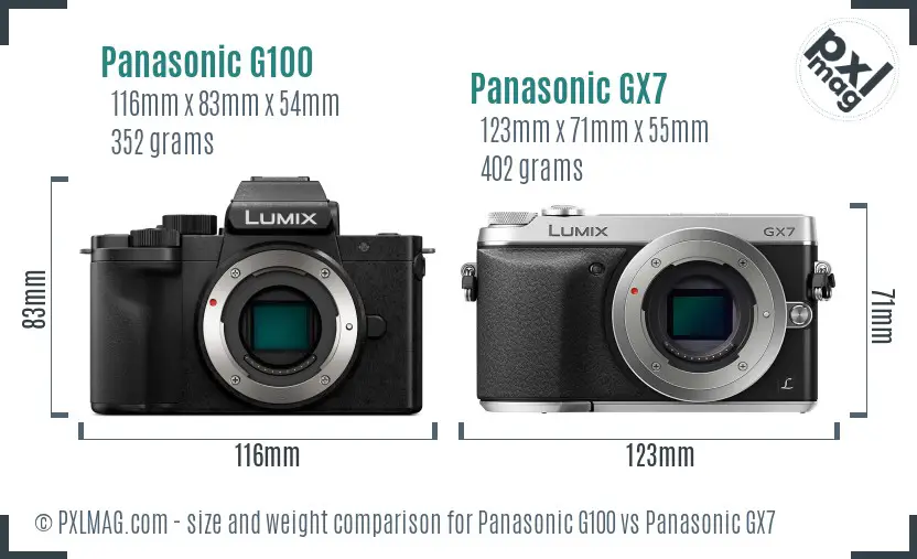 Panasonic G100 vs Panasonic GX7 size comparison