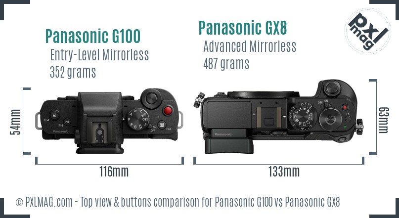 Panasonic G100 vs Panasonic GX8 top view buttons comparison