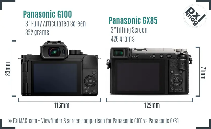 Panasonic G100 vs Panasonic GX85 Screen and Viewfinder comparison