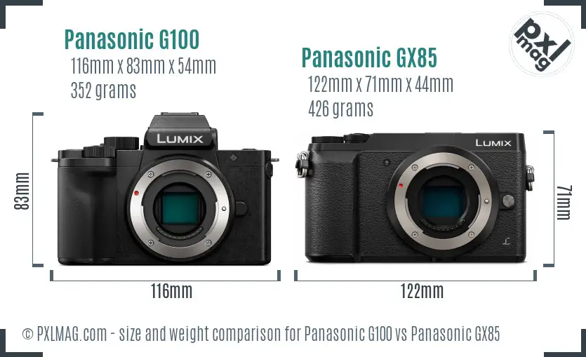 Panasonic G100 vs Panasonic GX85 size comparison