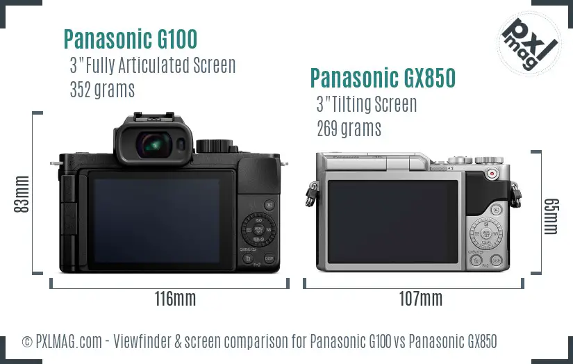 Panasonic G100 vs Panasonic GX850 Screen and Viewfinder comparison