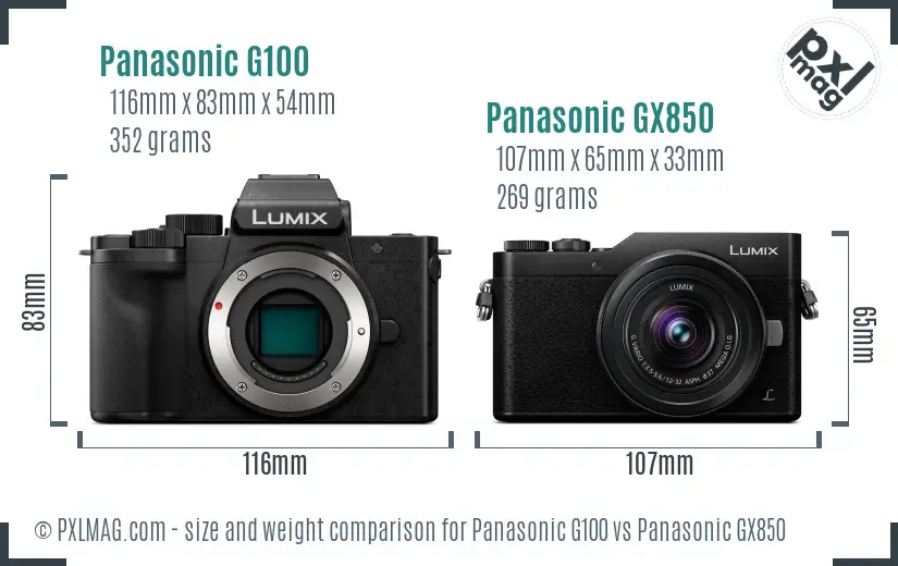 Panasonic G100 vs Panasonic GX850 size comparison