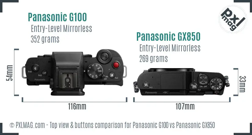 Panasonic G100 vs Panasonic GX850 top view buttons comparison