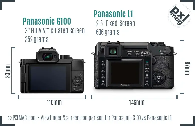 Panasonic G100 vs Panasonic L1 Screen and Viewfinder comparison Panasonic G100 vs Panasonic L1 Screen and Viewfinder comparison
