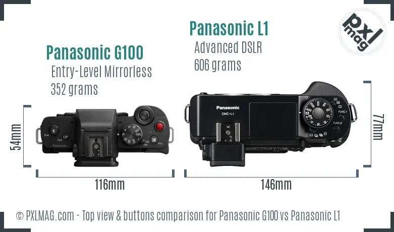 Panasonic G100 vs Panasonic L1 top view buttons comparison Panasonic G100 vs Panasonic L1 top view buttons comparison