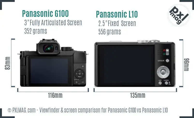 Panasonic G100 vs Panasonic L10 Screen and Viewfinder comparison