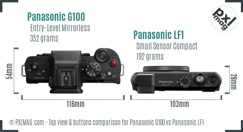 Panasonic G100 vs Panasonic LF1 top view buttons comparison