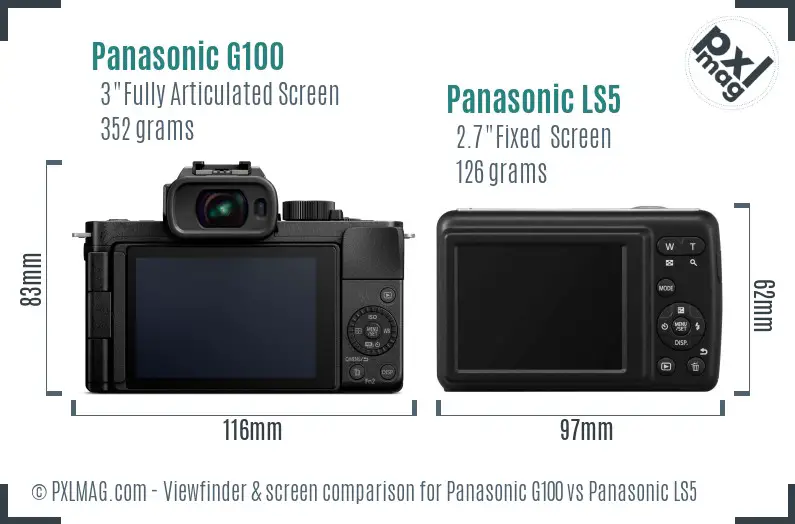 Panasonic G100 vs Panasonic LS5 Screen and Viewfinder comparison Panasonic G100 vs Panasonic LS5 Screen and Viewfinder comparison