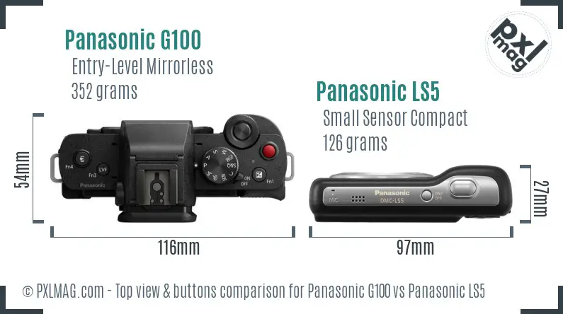 Panasonic G100 vs Panasonic LS5 top view buttons comparison Panasonic G100 vs Panasonic LS5 top view buttons comparison