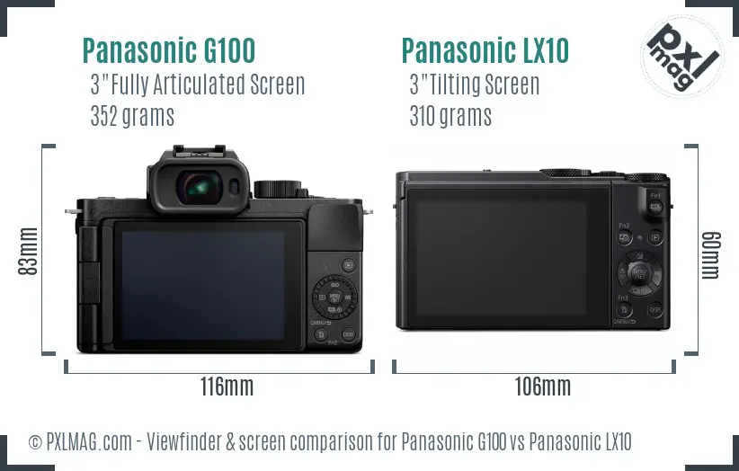 Panasonic G100 vs Panasonic LX10 Screen and Viewfinder comparison