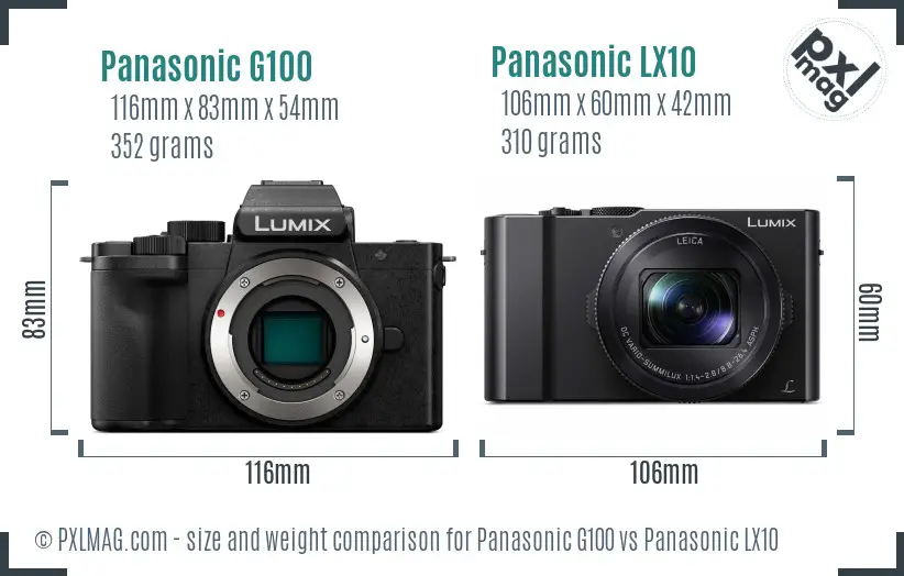 Panasonic G100 vs Panasonic LX10 size comparison