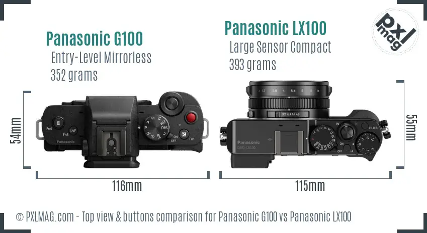 Panasonic G100 vs Panasonic LX100 top view buttons comparison