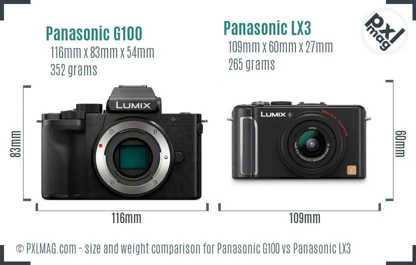 Panasonic G100 vs Panasonic LX3 size comparison