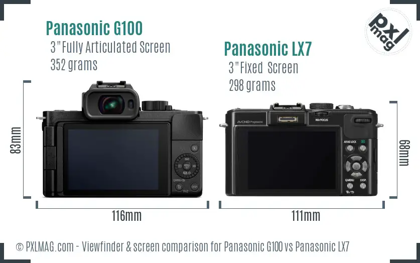 Panasonic G100 vs Panasonic LX7 Screen and Viewfinder comparison Panasonic G100 vs Panasonic LX7 Screen and Viewfinder comparison