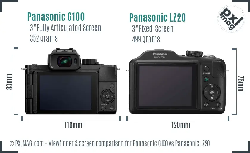 Panasonic G100 vs Panasonic LZ20 Screen and Viewfinder comparison