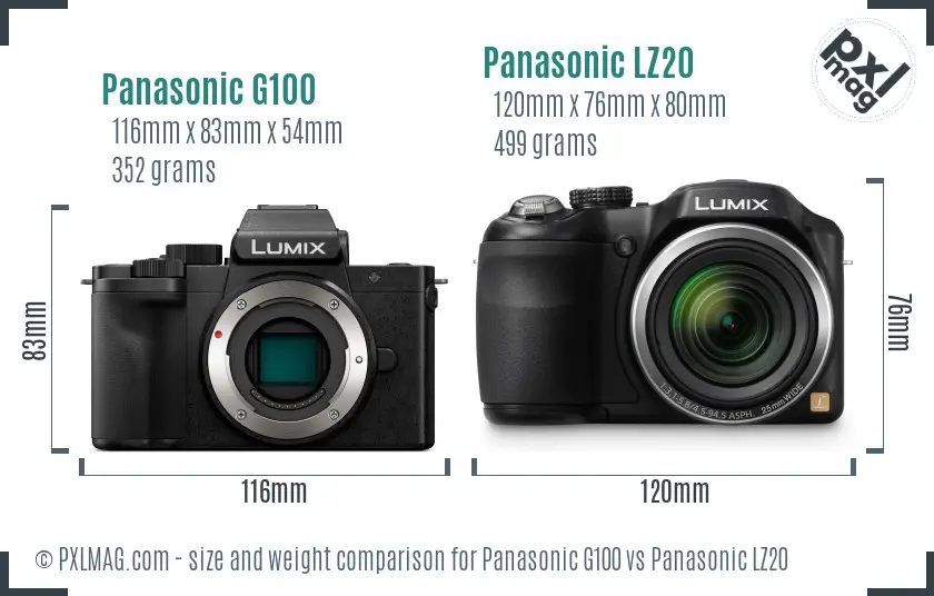 Panasonic G100 vs Panasonic LZ20 size comparison