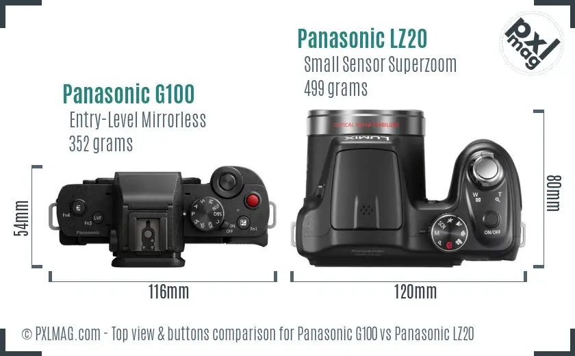 Panasonic G100 vs Panasonic LZ20 top view buttons comparison