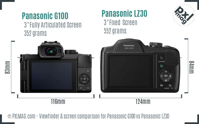 Panasonic G100 vs Panasonic LZ30 Screen and Viewfinder comparison