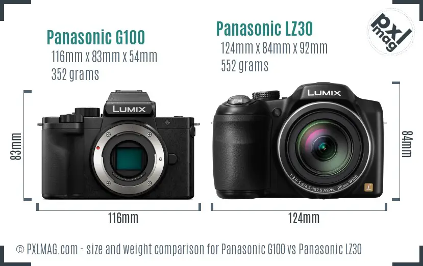 Panasonic G100 vs Panasonic LZ30 size comparison