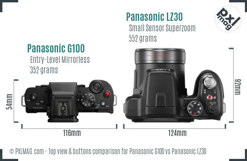 Panasonic G100 vs Panasonic LZ30 top view buttons comparison