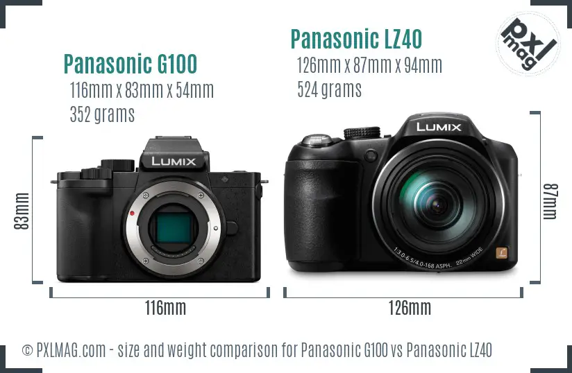 Panasonic G100 vs Panasonic LZ40 size comparison Panasonic G100 vs Panasonic LZ40 size comparison