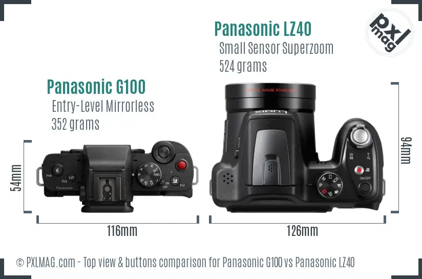 Panasonic G100 vs Panasonic LZ40 top view buttons comparison Panasonic G100 vs Panasonic LZ40 top view buttons comparison