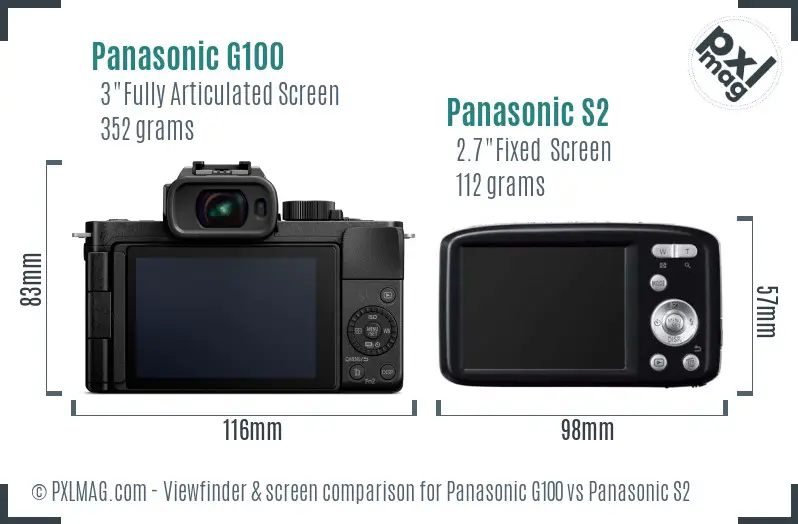 Panasonic G100 vs Panasonic S2 Screen and Viewfinder comparison