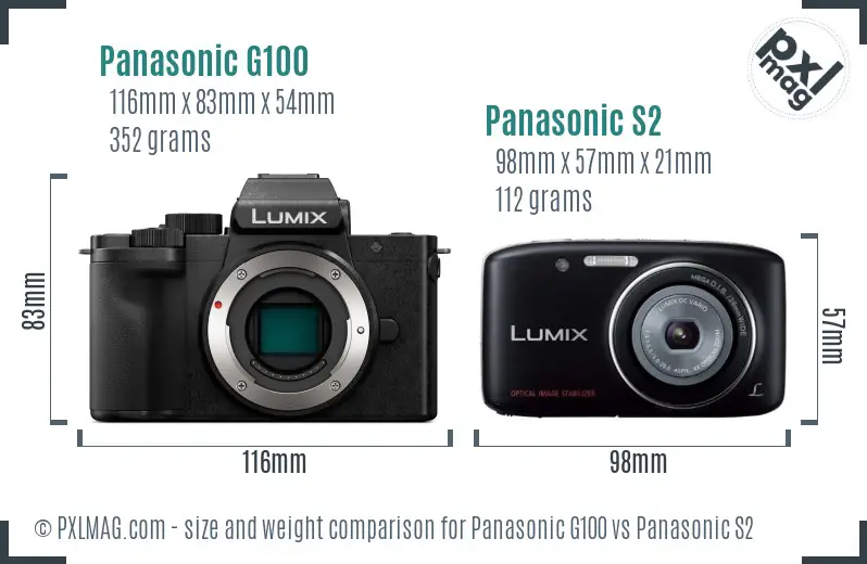 Panasonic G100 vs Panasonic S2 size comparison