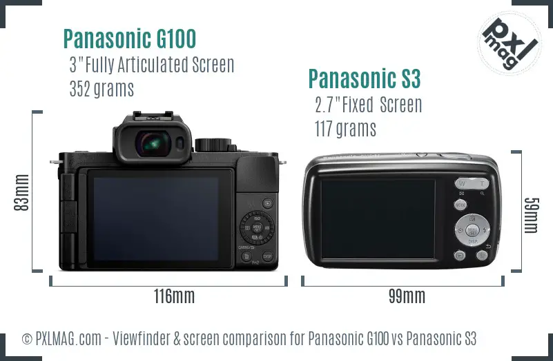 Panasonic G100 vs Panasonic S3 Screen and Viewfinder comparison