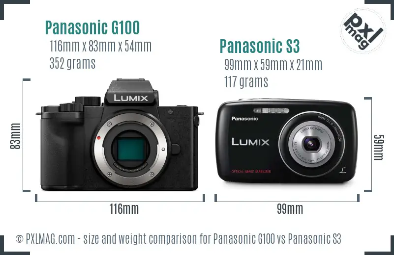 Panasonic G100 vs Panasonic S3 size comparison