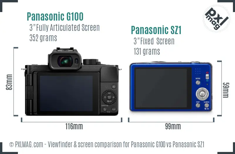 Panasonic G100 vs Panasonic SZ1 Screen and Viewfinder comparison Panasonic G100 vs Panasonic SZ1 Screen and Viewfinder comparison