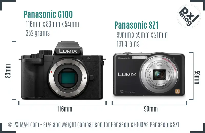 Panasonic G100 vs Panasonic SZ1 size comparison Panasonic G100 vs Panasonic SZ1 size comparison